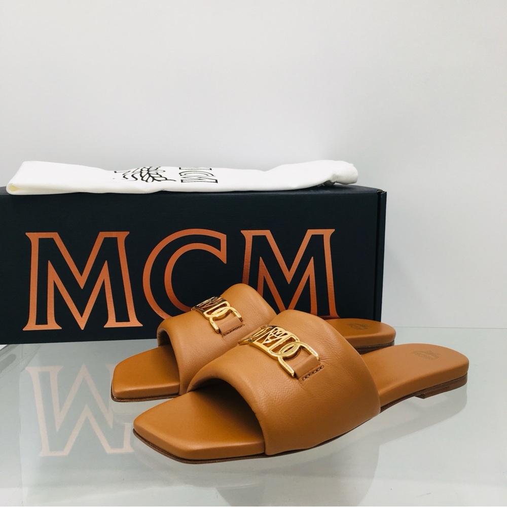 MCM Mode Travia Flat Cognac Leather Sandals EU 37 M